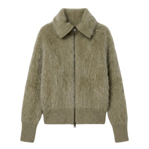 Cardigan en mohair brossé personnalisé pour <span class=keywords><strong>femme</strong></span>, avec double fermeture éclair, <span class=keywords><strong>col</strong></span> montant côtelé, coupe ample, manches longues - Product Image 2