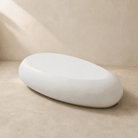 Table basse moderne en pierre blanche, longue et ovale, sculpturale, à base de fibre de verre, personnalisable pour salon de villa