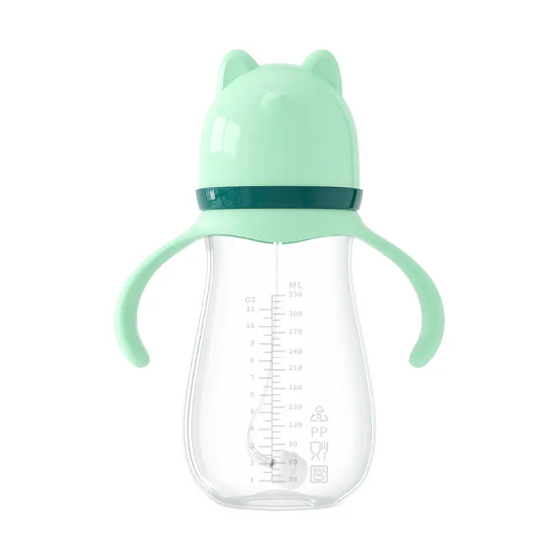 מכירה לוהטת תינוק מוצרים רחב צוואר בורוסיליקט זכוכית תינוק בקבוק אורגני האכלת בקבוק ליילוד תינוק