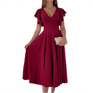 Vestido Maxi de Verano Elegante de Chifón con Cuello en V para Mujer, Estampado con Volantes Delanteros, Tejido, Cintura Ultra Alta, Transpirable, Corte A, Venta al por Mayor, Novedad - Product Image 3