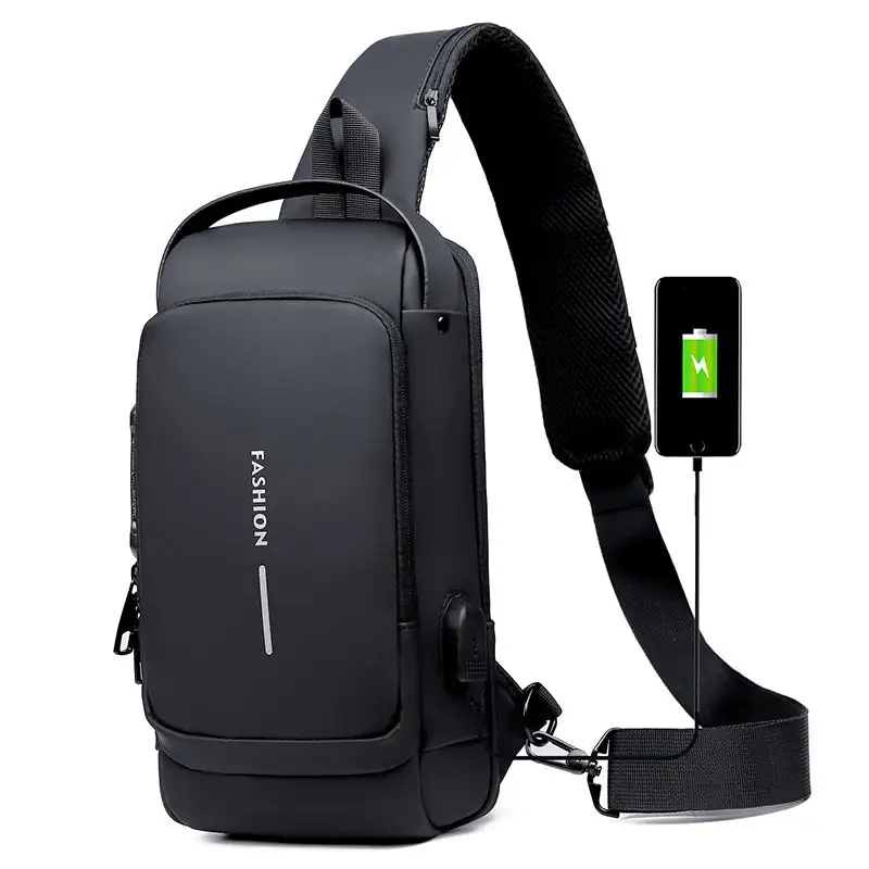 Mochila transversal à prova d'água masculina, bolsa crossbody, usb, para homens, venda impermeável