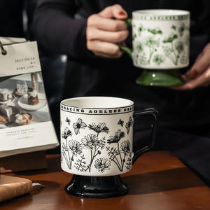 Elegant <b>Ceramic</b> <b>Mug</b> With Floral Pattern 12 Oz Coffee Tea Cup Office Gift Nordic Style Handled Cup - Product Image 3