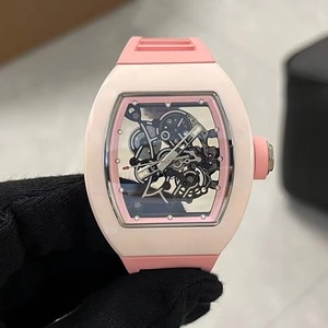 Nuevo Reloj de Hombre Mecánico Automático con Tourbillon Esqueletizado de Cerámica Rosa, Estilo Lujoso, Clásico y Elegante - Product Image 2