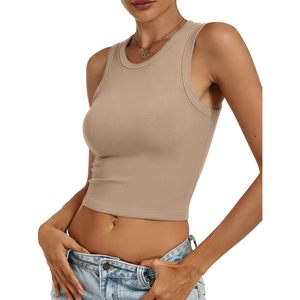FOXA Débardeur court côtelé pour femme, col montant, sans manches, coupe ajustée, décontracté, basique, vêtements de sport, été 2026 - Product Image 2