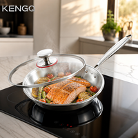 Poêle à frire en acier inoxydable de qualité alimentaire OEM, 28 cm, fond extra-épais à trois couches, facile à nettoyer, non toxique, pour la cuisine à domicile, écologique