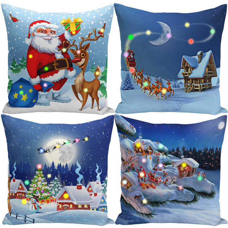 Dekorasi Natal, Sarung Bantal Lampu LED Dekorasi Natal Warna-warni