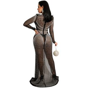 Frauen Sexy Sheer Diamond Split Out Langarm Kristall Strass Bodycon Maxi kleid Party Nacht Hochzeit Prom Abendkleid - Product Image 6
