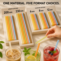 Pailles comestibles personnalisées en amidon, saveurs et couleurs de fruits mélangés, longueurs 200mm 230mm, diamètres 6mm 8mm 12mm, solution durable