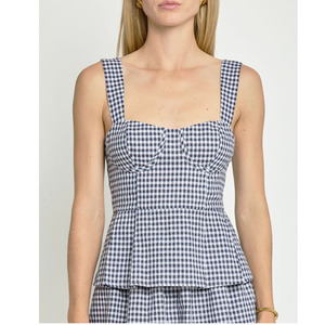 Top a quadri a quadri di alta qualità da donna 2 pezzi e Mini gonna corta a pieghe abiti coordinati del produttore di abbigliamento - Product Image 1