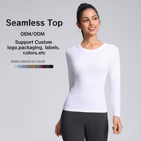 Camisetas Deportivas Personalizadas sin Costuras para Mujer, Ajustadas, para Correr, Fitness, Yoga, de Alta Calidad, Blancas, de Manga Larga