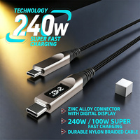 Nouveau câble de charge 240W avec affichage LED, câble tressé en nylon, PD USB C vers USB Type C, charge rapide, accessoires pour téléphone, câble de données
