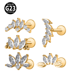 Vàng Vàng khắc sen Marquise zircon phẳng trở lại tai <span class=keywords><strong>Stud</strong></span> Titan nội bộ ren <span class=keywords><strong>Stud</strong></span> Bông tai - Product Image 1