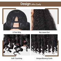 Cheveux synthétiques tressés Yaki Afro V Part, bouclés crépus, demi-perruque à clipser pour femmes noires, résistants à la chaleur, bonnet ajustable, boucles rebondissantes