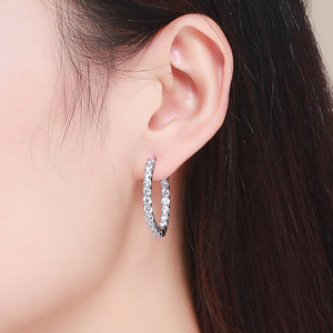 Boucles d'oreilles créoles classiques en zircon serties de zircons, en alliage, pour femme, cadeau, plusieurs options de couleurs - Product Image 5