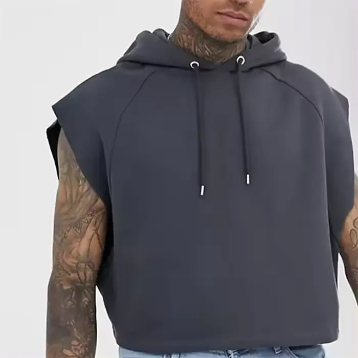 Washed Vest Custom Hoodies Men Tank Top Full Zip Up Hoodie Puff Print Cotton Fleece Sports Outside Wear Oversized Hoodie