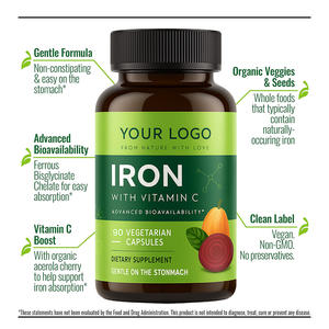 Complément de fer à la vitamine C en capsules, à absorption bioavilable avancée, 90 capsules, OEM/ODM, produit phare - Product Image 2