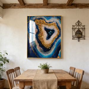 ภาพตกแต่งผนังบ้านขนาดใหญ่พิเศษแบบนามธรรมพร้อมไฟ LED ภาพวาดลายคริสตัลพอร์ซเลนสีน้ำเงินในกรอบ - Product Image 3