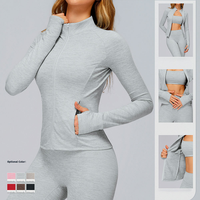 Veste de sport pour femme, style veste, à fermeture éclair intégrale, coupe ajustée, manches longues, avec trous pour les pouces, idéale pour le yoga et la course à pied