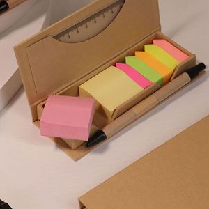 Custom Multi-Function Memo Pads Leave Messages Writing Notes Eco-Friendly Kraft Hardcover <b>Box</b> Sticky Notes Wtih Ruler and <b>Pen</b> - Product Image 4