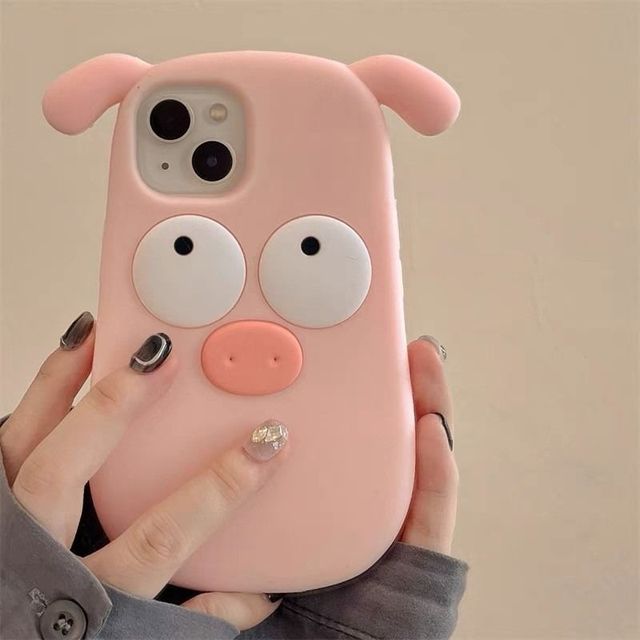 Girly Pink Dimensional Nerdy Pig Phone Case Cute Animal Soft Silicone Mobile Phone Case in Stock