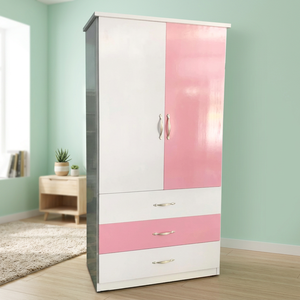 White & Pink Durable Plastic Clothing Organizer with 2 Doors & 3 Compartments 1m85cm Tall Standing for Adults - Product Image 2