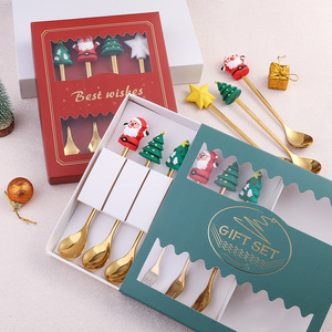 Juego de Cucharas Navideñas de Acero Inoxidable de Lujo, Agitador Creativo Dorado para Café y <span class=keywords><strong>Postre</strong></span> con Lindas Tapas de Silicona con Dibujos Animados - Product Image 6