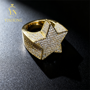 Hip-hop dos homens e das mulheres Alta Jóias <span class=keywords><strong>Tester</strong></span> 925 Sterling Silver Vvs Moissanite Star-shaped Anel - Product Image 3