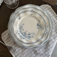 Service de table en céramique bleu rétro français, assiettes à dessert en porcelaine, service de dîner