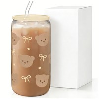 Gobelets personnalisables en gros de 16 oz de haute qualité, tasses à café mignonnes en forme d'ours en peluche, tasses à bière, tasses à cola avec couvercles en bambou