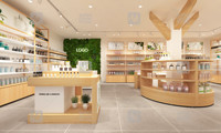 Vitrine de présentation de produits de soin de la peau sur mesure, design d'intérieur de boutique de maquillage personnalisé, étagères de présentation de cosmétiques en bois