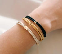 Bracelet en cordon de soie avec breloques en acier inoxydable plaqué or PVD, résistant au ternissement, personnalisable avec initiales, bijoux DIY