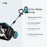A12-0005 Balayeuse à neige sans fil 21V avec moteur sans balais 800W pour allée et trottoir domestiques, lance la neige jusqu'à 4-6m, avec cordon