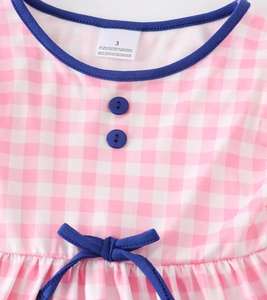 Vestidos de Verano Personalizados de Manga Corta para Niñas, Top Azul a Cuadros con Estampado de Manzanas, Vestido con Volantes y Botones para Bebés - Product Image 5