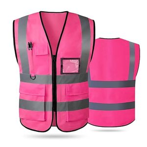 Class 2 Women High <strong>Viz</strong> pink Safety Vest Multi Pocket Custom logo Zipper Front Reflective Safety Vests for Construction Workers - Product Image 1