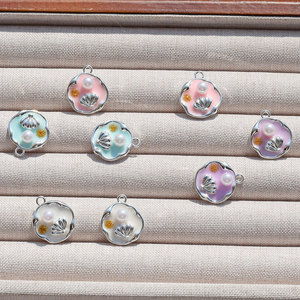 Pendentifs en alliage incrustés de coquillages avec perle de forme irrégulière pour la fabrication de boucles d'oreilles, couleurs bleu, rose, violet, blanc, accessoires de bijouterie GJ312 - Product Image 2