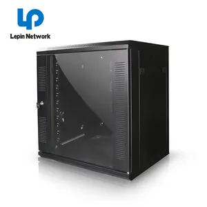 Ningbo lepin工場カスタマイズサイズブラックラック12uガラスドア安いサーバーラックウォールマウントled 6uラックキャビネットデータ入力用