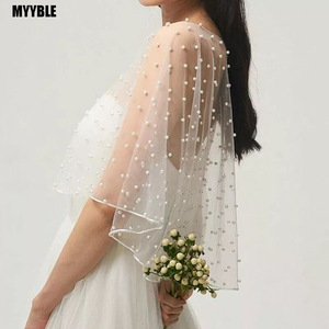 2025 Tulle mariage <span class=keywords><strong>voile</strong></span> perle châle mariée épaule couverture extensible Tulle Cape pour mariée cérémonie photographie accessoires - Product Image 5