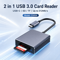 Lector de Tarjetas UHS-II SD 4.0 Tipo C, 312MB/s, Alta Velocidad, Aluminio, 2 en 1, Lector de Tarjetas de Memoria Micro SD TF con Cable para Laptop
