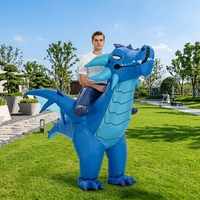 Costume de dinosaure bleu gonflable à enfiler pour Halloween, fête, cosplay, spectacle, tenue de personnage portable