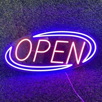 Enseigne néon LED ouverte - Design ovale rouge et bleu |   Lumière décorative étanche IP67 contrôlée par Bluetooth pour les devantures de magasins, les voitures et les bars