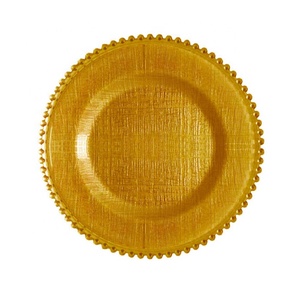 Assiettes de présentation en verre <span class=keywords><strong>vert</strong></span> émeraude perlé de 13 pouces pour mariage, vente en gros à prix abordable - Product Image 4