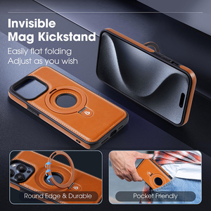 Gscase เคสชาร์จไร้สายหนัง PU มีขาตั้งแม่เหล็กสำหรับ iPhone 13 14 15 PRO MAX สำหรับ <span class=keywords><strong>Samsung</strong></span> S22 23 <span class=keywords><strong>24</strong></span> 25อัลตร้า - Product Image 3