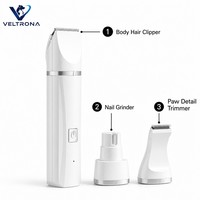 Kit de toilettage électrique 4-en-1 blanc pour animaux de compagnie, 4 têtes, rechargeable USB-C, tondeuse, tondeuse à barbe, broyeur silencieux pour chiens et chats