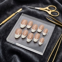 Nouvel Arrivage Y176 – Lot de 30 Faux Ongles Réutilisables Courts Amande, Motif Circulaire, Style Français, en ABS à Presser – Vente en Gros