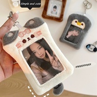 Gantungan Kunci Kartu Foto Kpop Kawaii 3 inci, Boneka Mini Kartun Lucu, Penguin Beruang Kelinci, Tempat Kartu