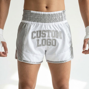 Pantalones cortos de entrenamiento de MMA, Muay Thai, boxeo, color rosa y blanco, con cintura ancha para hombres, deportes, artes marciales - Product Image 4