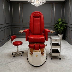 Luxury Grey <b>Pedicure</b> Chair with Wooden Foot Tub, Salon Nail Chair <b>Set</b> with Stool & Cart - Product Image 6