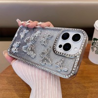 Coque de téléphone antichoc intégrale en TPU souple, design papillon brillant avec diamants, style tendance, pour iPhone 17 16 Pro Max Air