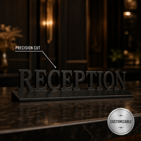 Support de logo métallique personnalisé pour bureau, luxe, chrome, premium, pour table de réception d'hôtel, effet miroir 3D, résistant aux intempéries IP65, utilisation en intérieur