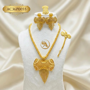 Unique African Gold Plated Pendant <b>Necklace</b> Set for Women Nigerian Bridal Wedding Jewelry with Earrings <b>Ring</b> & Bracelet - Product Image 1